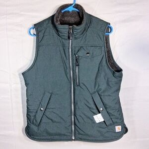 WOW! Like New Carhartt Women's 8-10 Kelly/Dark Green Sherpa Lined Full Zip Vest